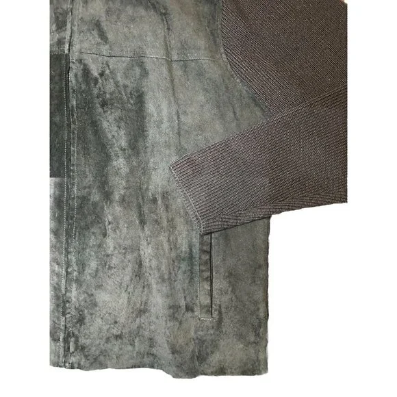 Brandini Black Suede Leather Merino Wool Full Zip Sweater Jacket Mens Size Large - Picture 3 of 8